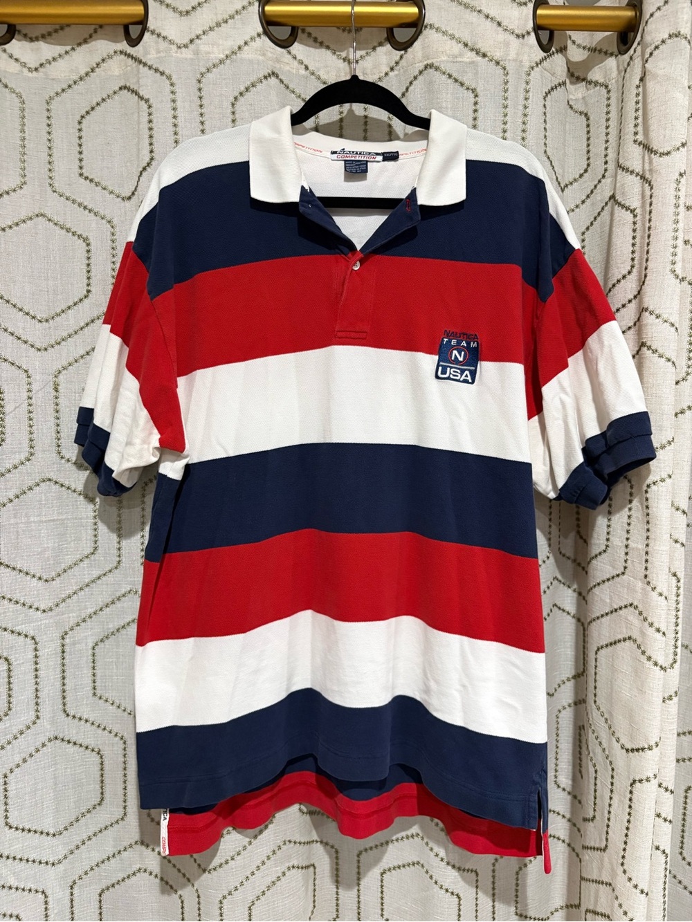 Vintage TEAM USA Nautica Red White Navy Stripe Polo shirt size XXL